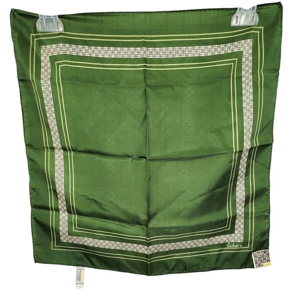 Echo Vintage Square Satin Check Kerchief Scarf Retro Preppy Elegant Accent - Picture 1 of 8